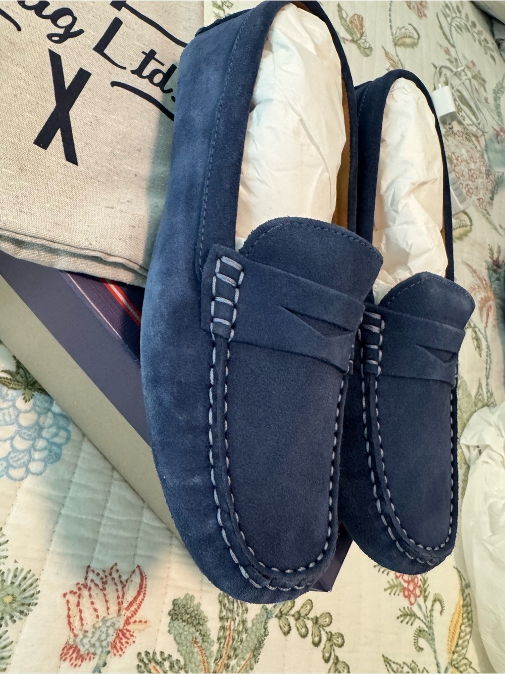Flag Ltd. Women's Navy Suede Moccasin Loafers - Picture 3 of 5